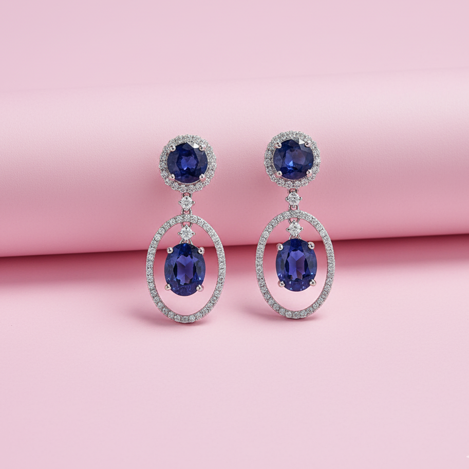 925 Silver Lab-Created Gemstone WITH Moissanite Dangler Earrings