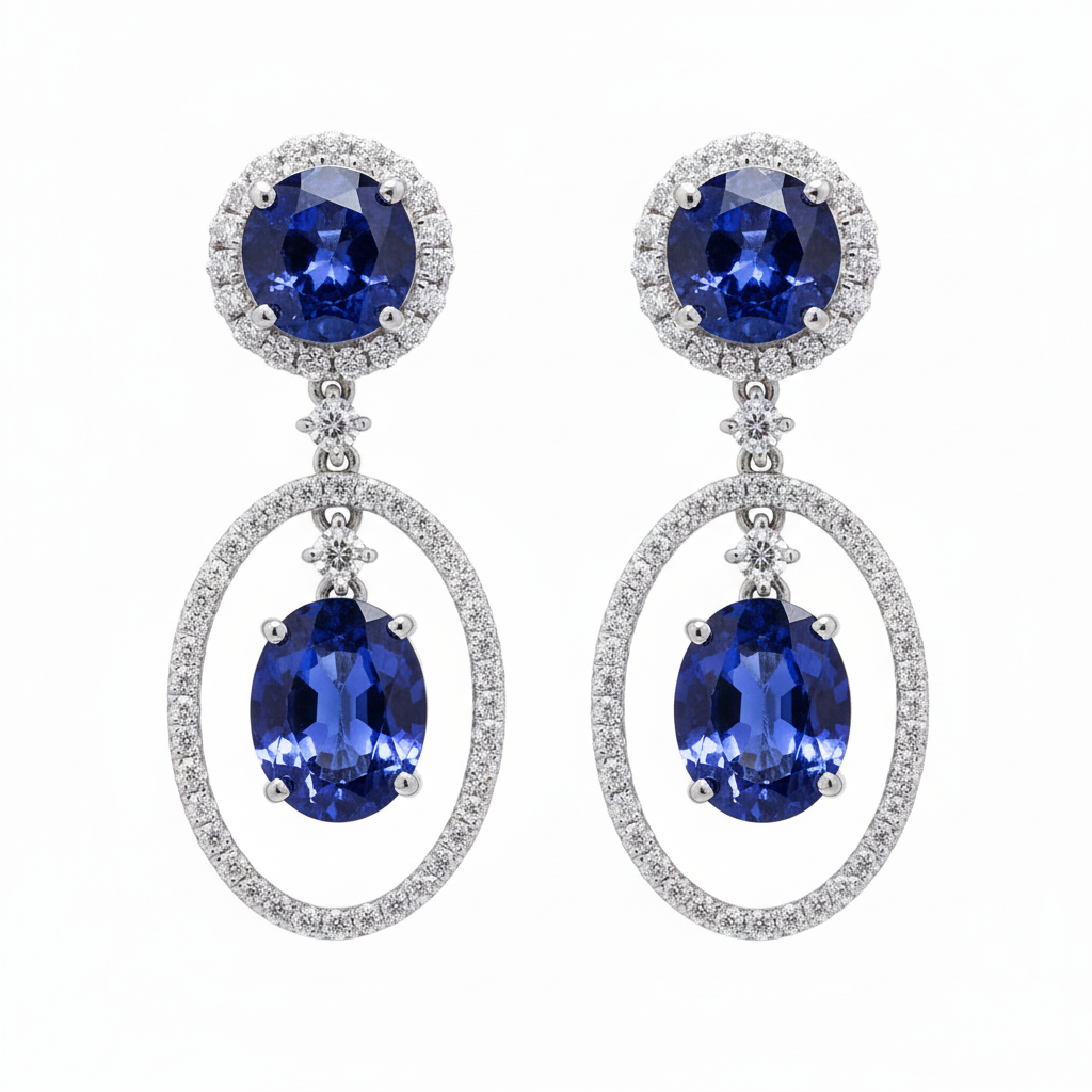 925 Silver Lab-Created Gemstone WITH Moissanite Dangler Earrings