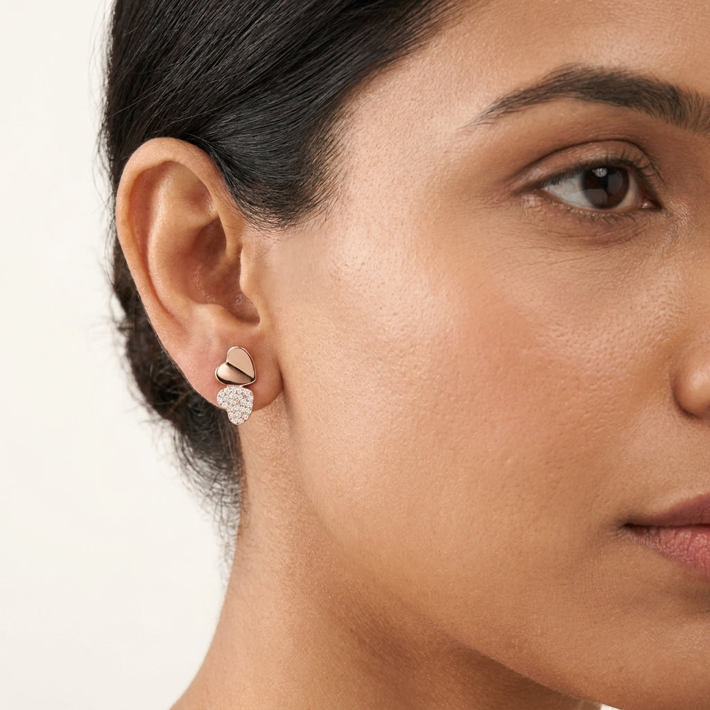 925 Sterling Silver Rose Gold-Plated Hearts Shaped Stud Earrings