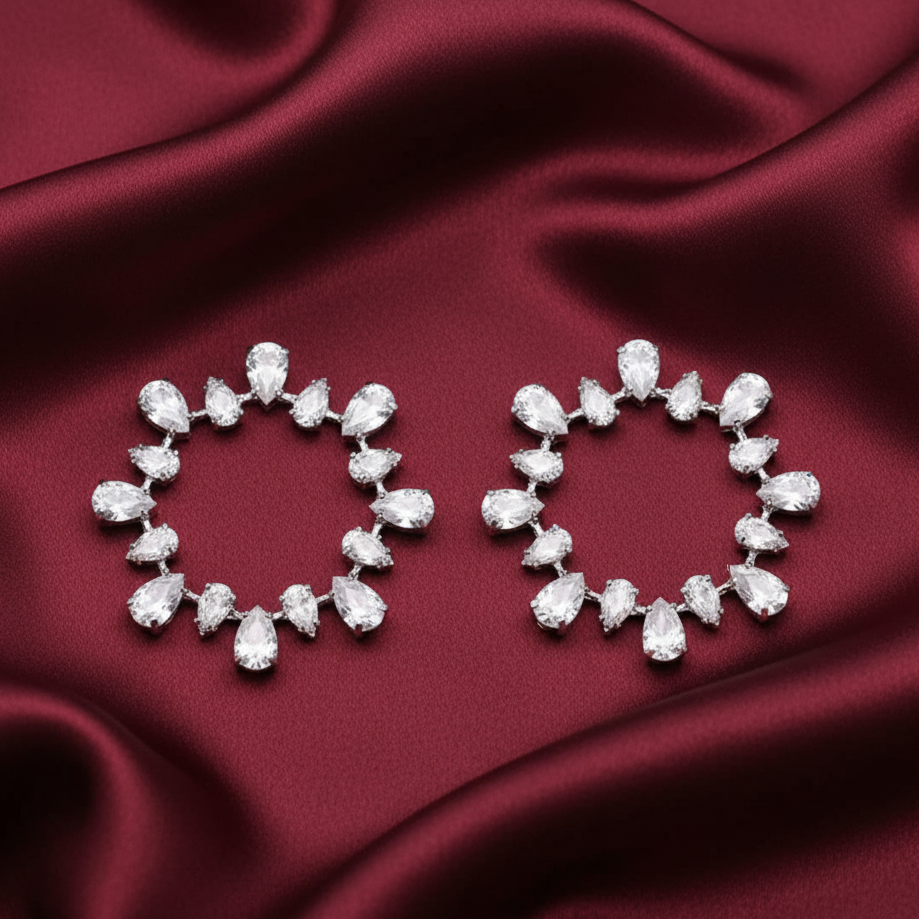 Moissanite with Sterling Silver Pear shape Round Earrings