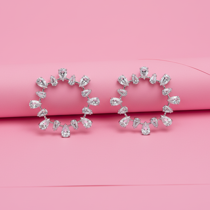 Moissanite with Sterling Silver Pear shape Round Earrings