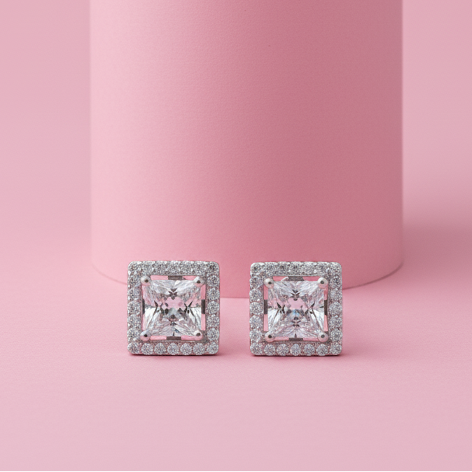 Timeless Square Brilliance Sterling Silver Moissanite Studs