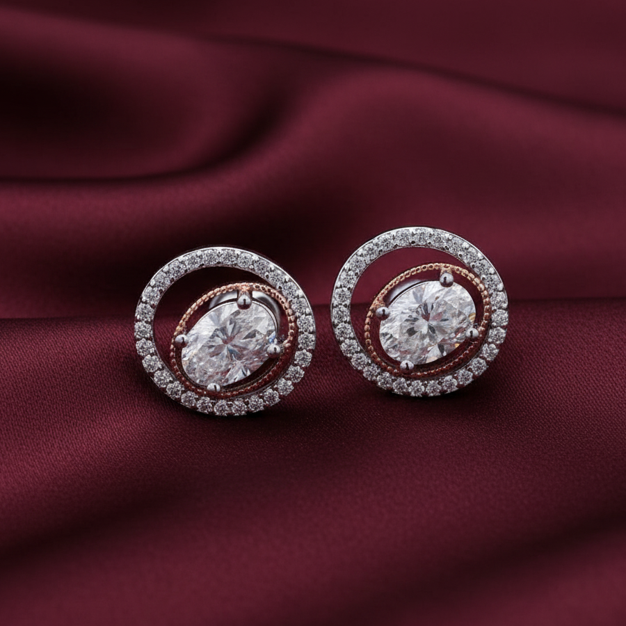Oval Halo Solitaire Sterling Silver Moissanite Studs Earrings