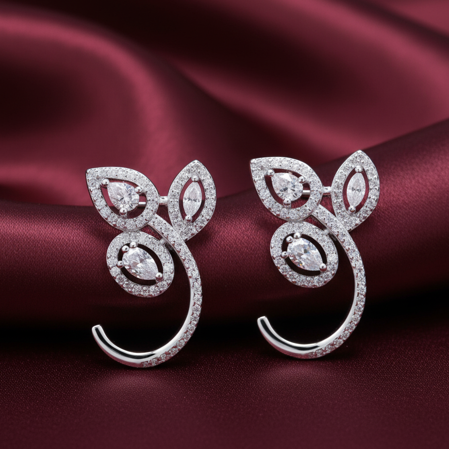 Flower Leaf-Shape Sterling Silver Moissanite Earrings