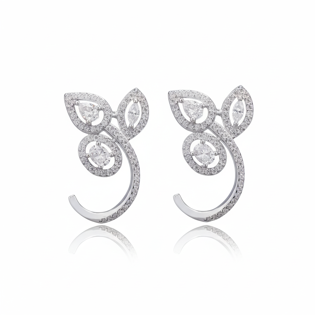 Flower Leaf-Shape Sterling Silver Moissanite Earrings