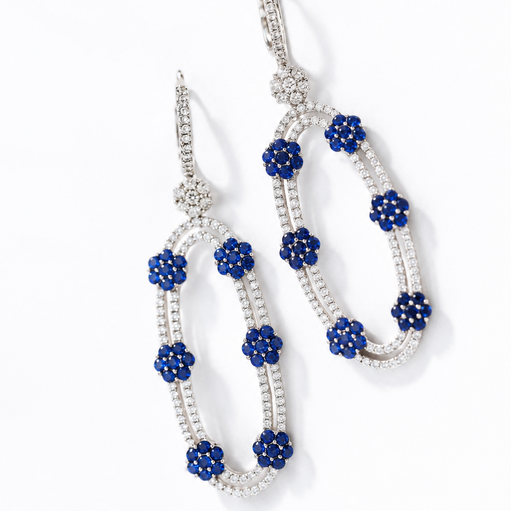 Blue color with Moissanite Danglers Earrings in Sterling Silver