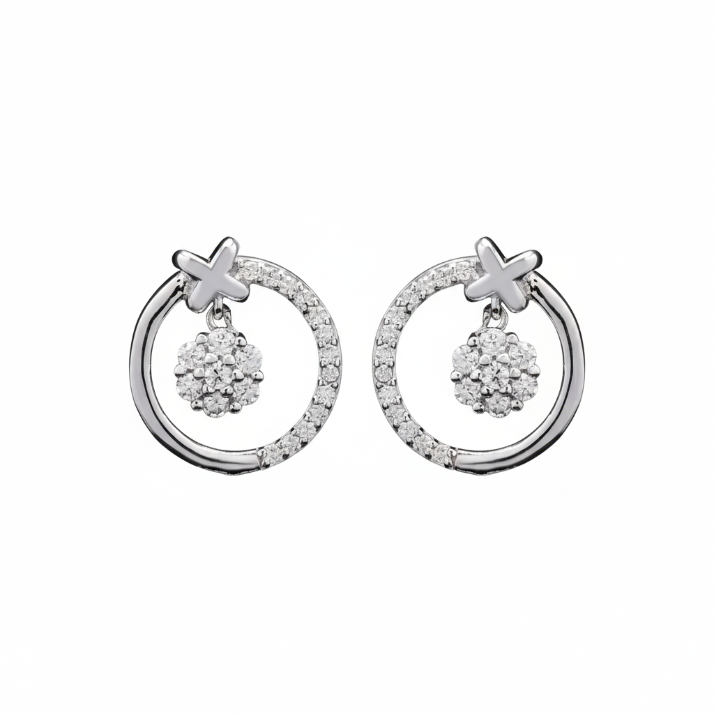 Floral Halo Drops Moissanite in 925 silver Studs Earring