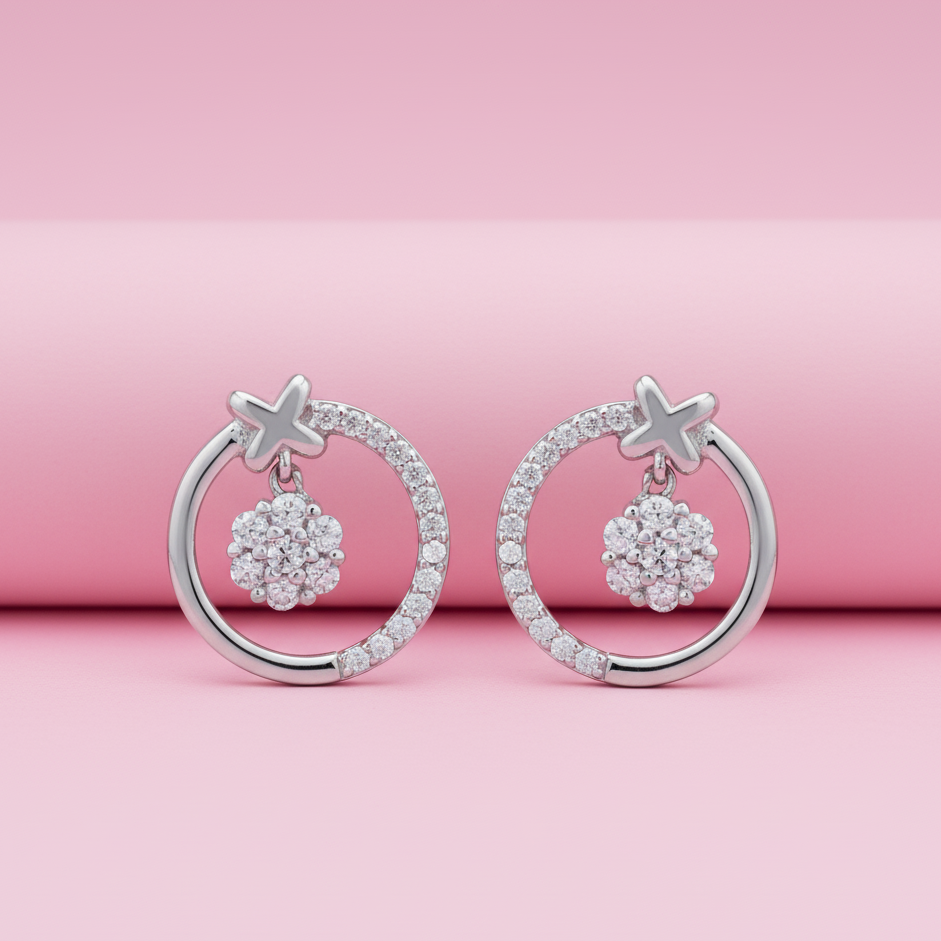 Floral Halo Drops Moissanite in 925 silver Studs Earring