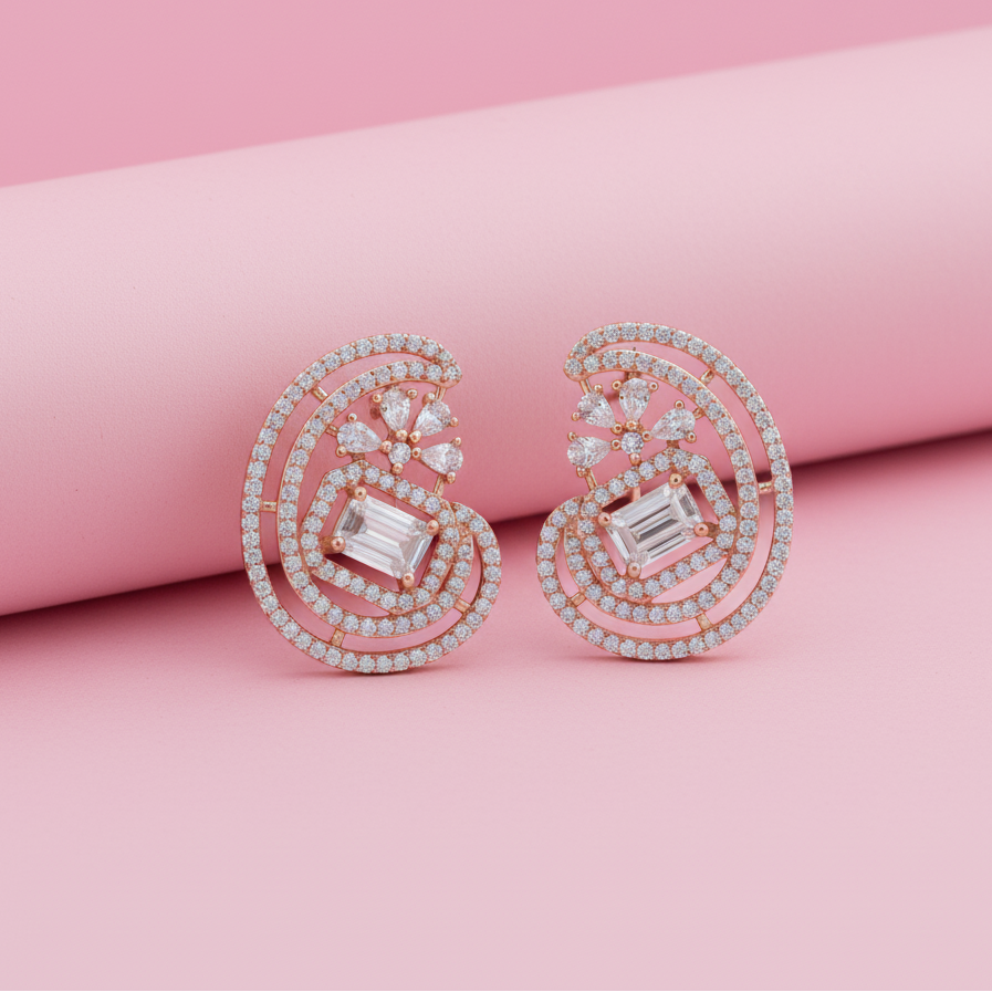 Rose Gold Sterling Silver Moissanite Earring