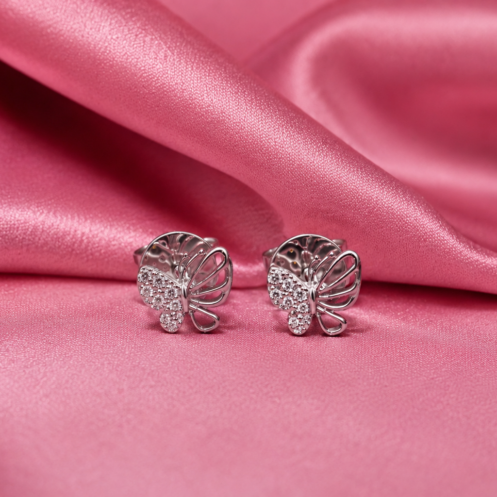 Moissanite Pop Butterfly Studs in 925 Silver for Kids