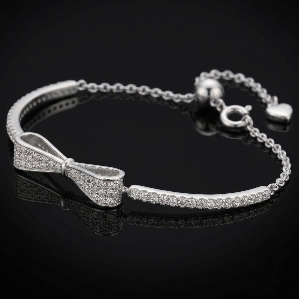 Celeste Bow Adjustable Moissanite Bracelet in Sterling Silver