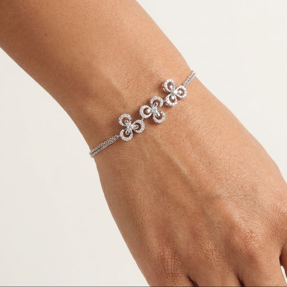 Flower Moissanite Bracelet with Moissanite and Sterling Silver