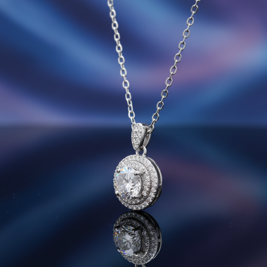 Marvelous Moissanite Round center Pendant in Silver