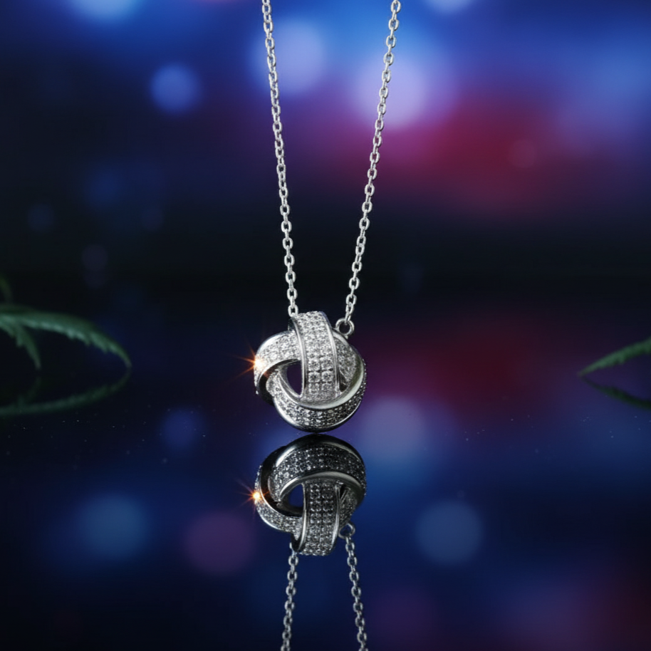 Love knot Moissanite Pendant in Sterling Silver