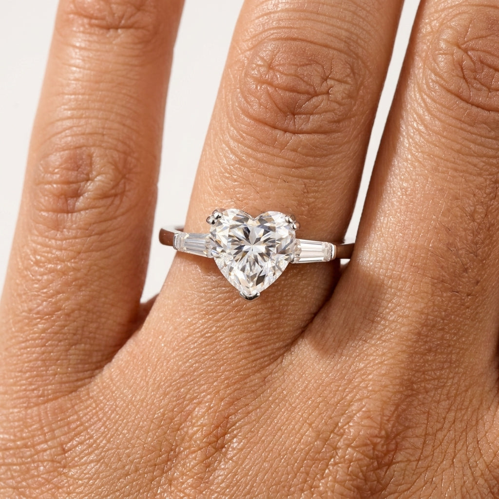 Heart shape Moissanite Ring in Sterling Silver, Proposal Ring