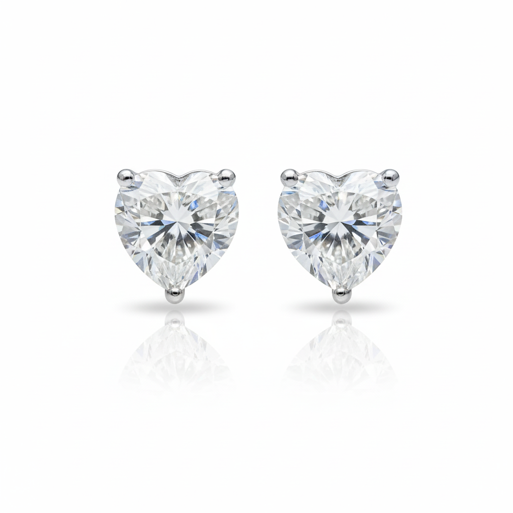 Heart Shape Moissanite Diamond Studs in Sterling Silver