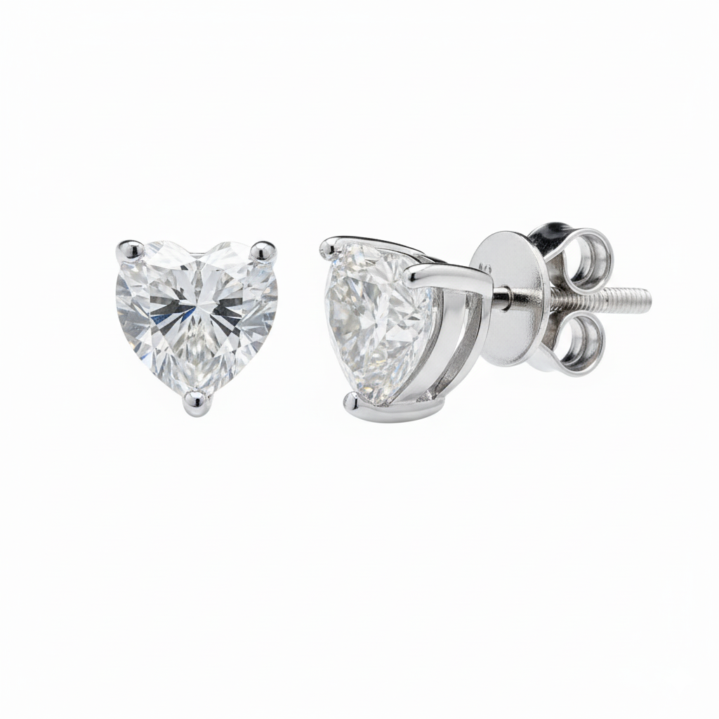Heart Shape Moissanite Diamond Studs in Sterling Silver