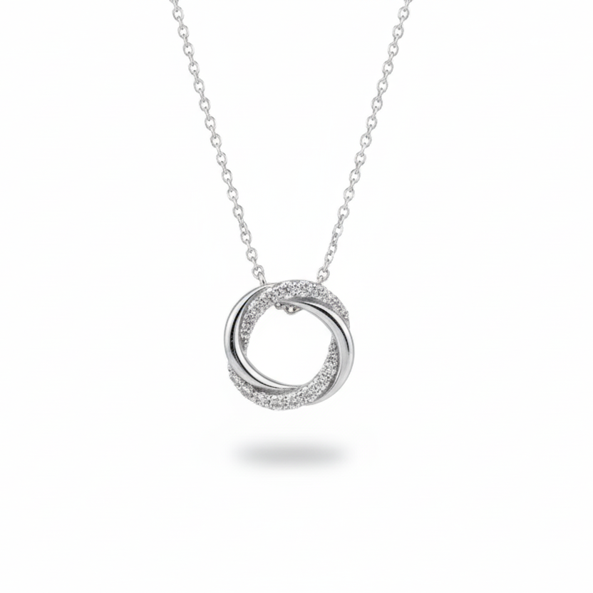 Twisted Round Moissanite Pendant in Sterling SIlver with Moissanite