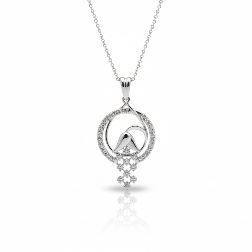 Rose Floral Droplet Pendant in Sterling Silver with Moissanite