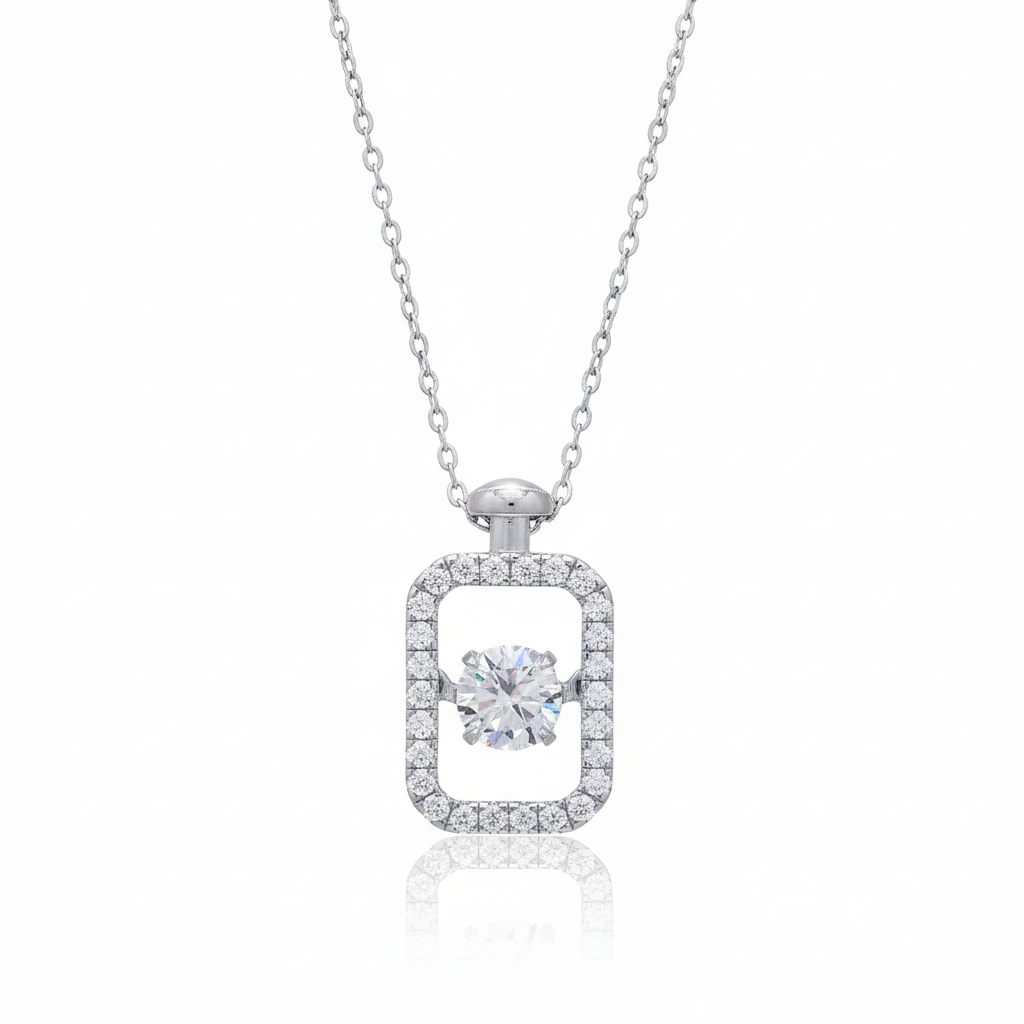 Dancing Moissanite Rectangle Shape Hollow Out Moissanite Diamond Pendant / Pendant for Beer Lover