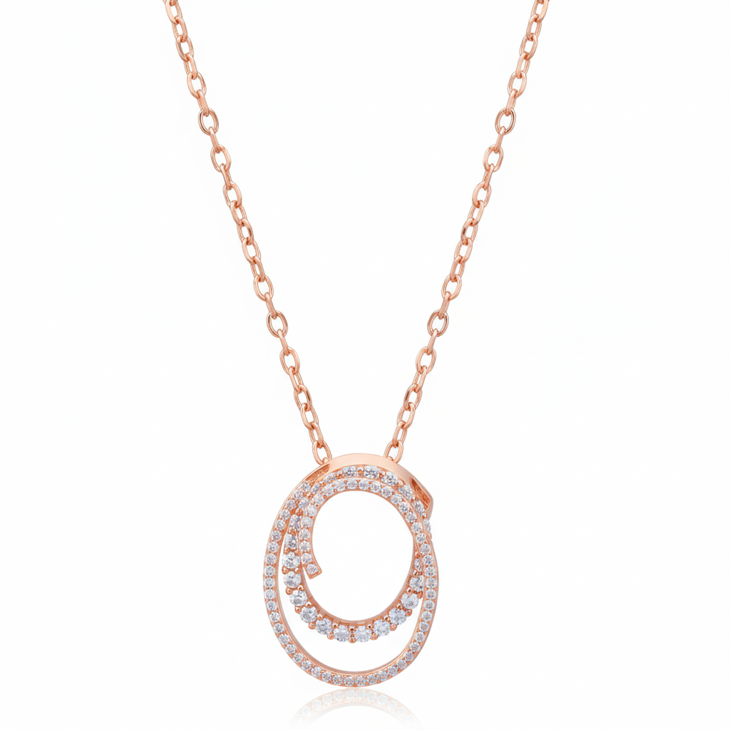 Double Oval Pendant in Moissanite Diamond in Sterling Silver