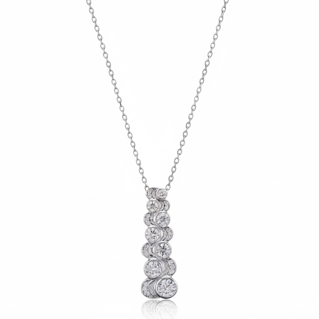Round Cut Moissanite Pave Set Pendant in Silver