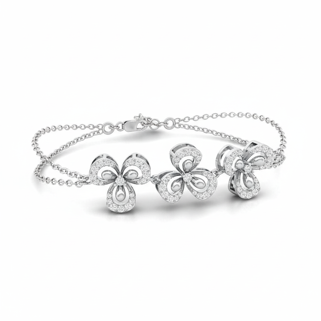 Flower Moissanite Bracelet with Moissanite and Sterling Silver
