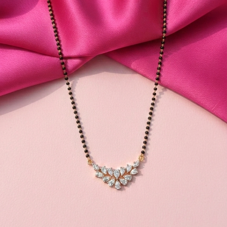 Minimal Radiance Moissanite Mangalsutra in 925 Silver with Rhodium Plating | An Everyday Moissanite Diamond Mangalsutra