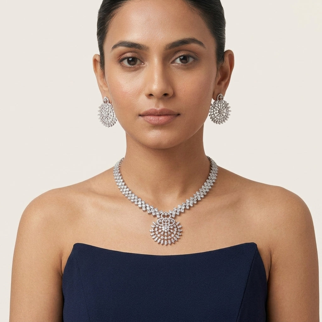 925 Silver Bar Necklace with Moissanite Diamond, perfect for Wedding wear