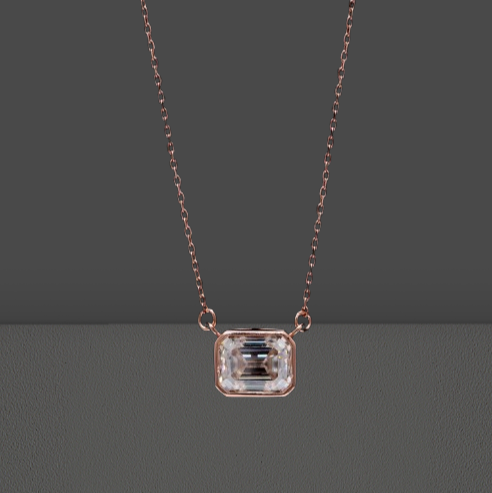 Emerald Cut Moissanite Diamond Pendant with Chain
