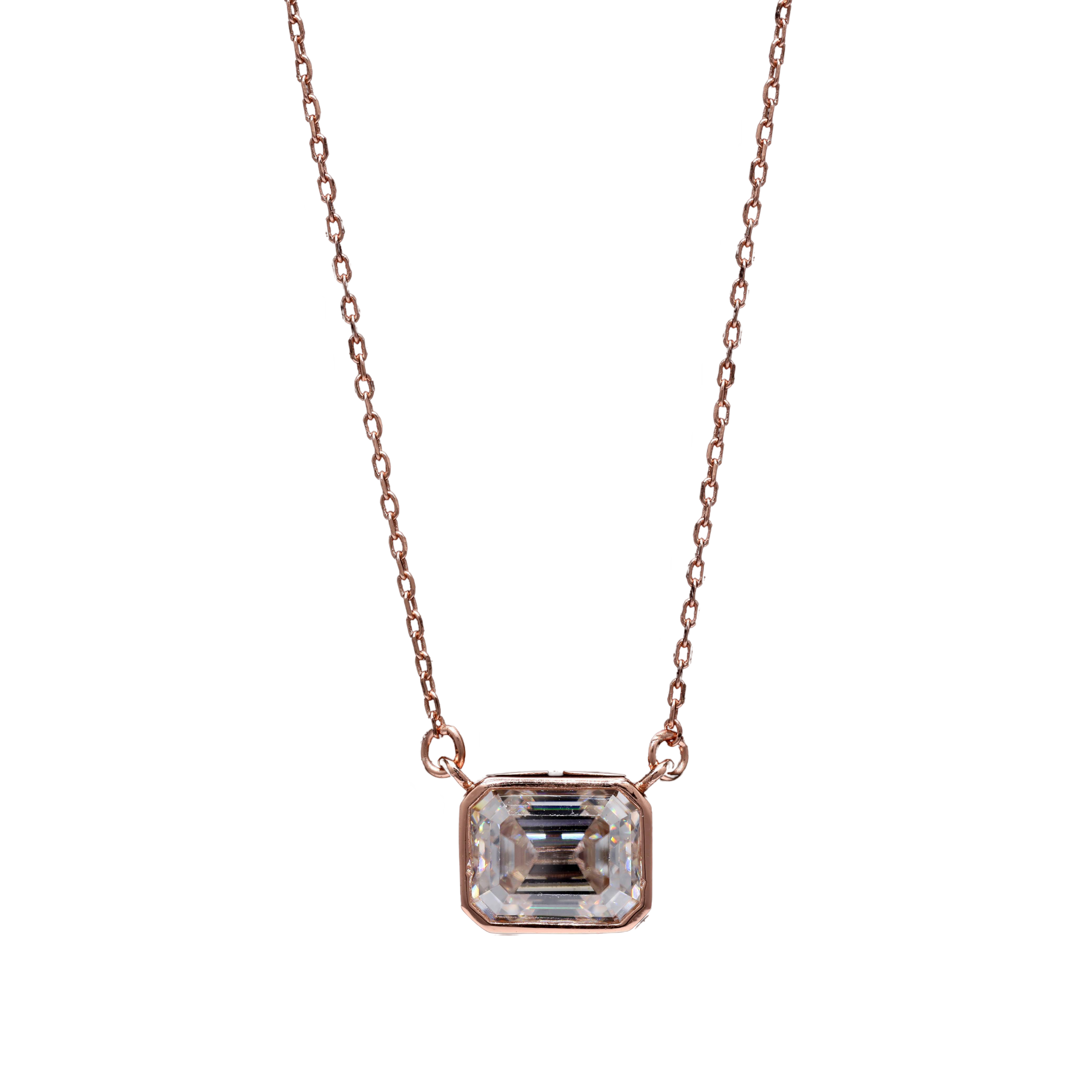 Emerald Cut Moissanite Diamond Pendant with Chain