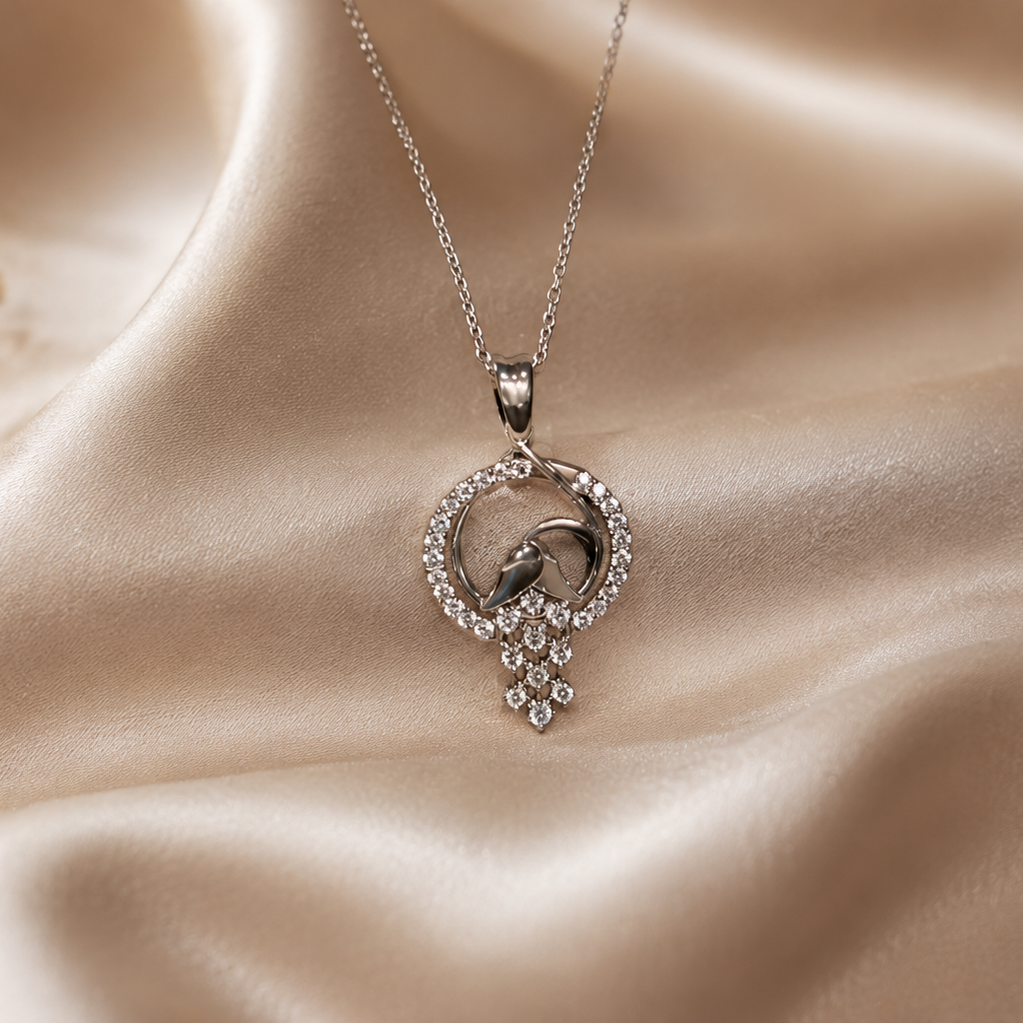 Rose Floral Droplet Pendant in Sterling Silver with Moissanite
