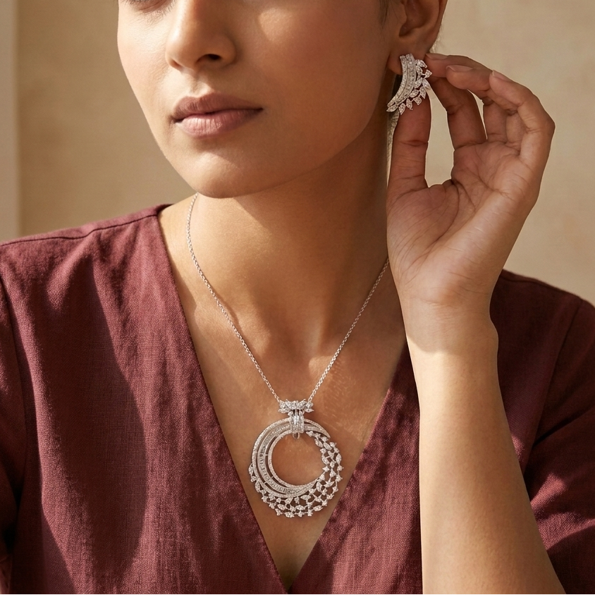 Premium Moissanite Pendant Set in 925 Silver Jewelry for Special Occasions