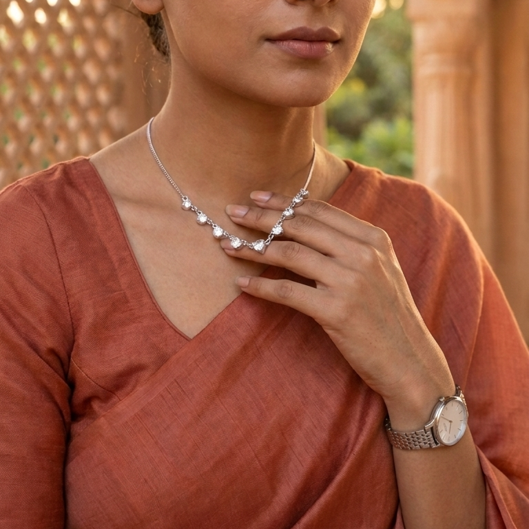 Sterling silver Moissanite Chain Pendant | Perfect for Daily wear and Office wear