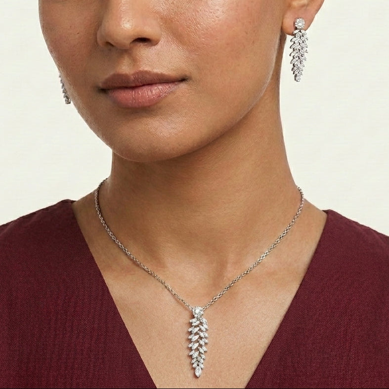 Imperial Silver Plume Pendant Set in Moissanite
