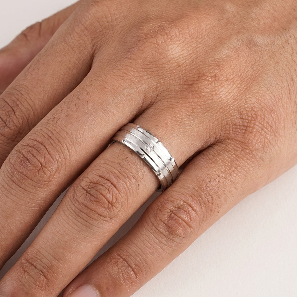 Minimal Single Moissanite Diamond Men's Ring in Sterling Silver