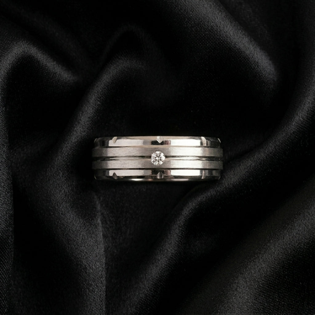 Minimal Single Moissanite Diamond Men's Ring in Sterling Silver