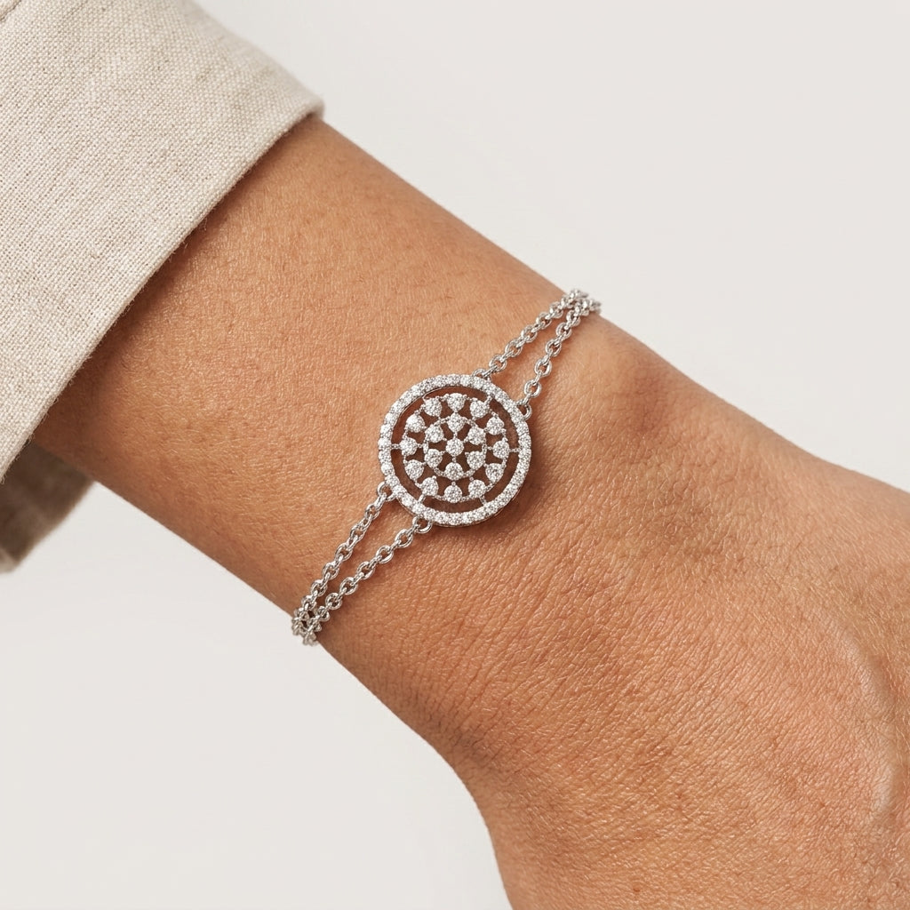Round 925 silver Moissanite Bracelet, perfect for office wear