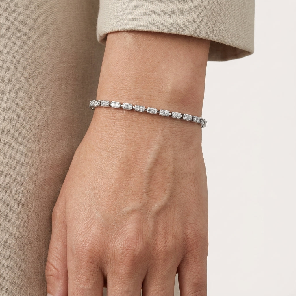Prestige Tennis Bracelet in Sterling Silver Moissanite, perfect for Office Wear