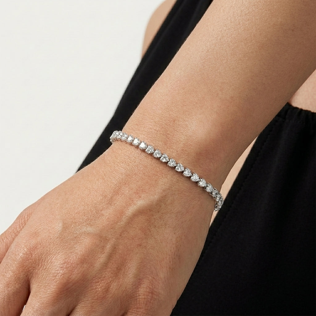Heart Shape Moissanite Tennis Bracelet in Sterling Silver