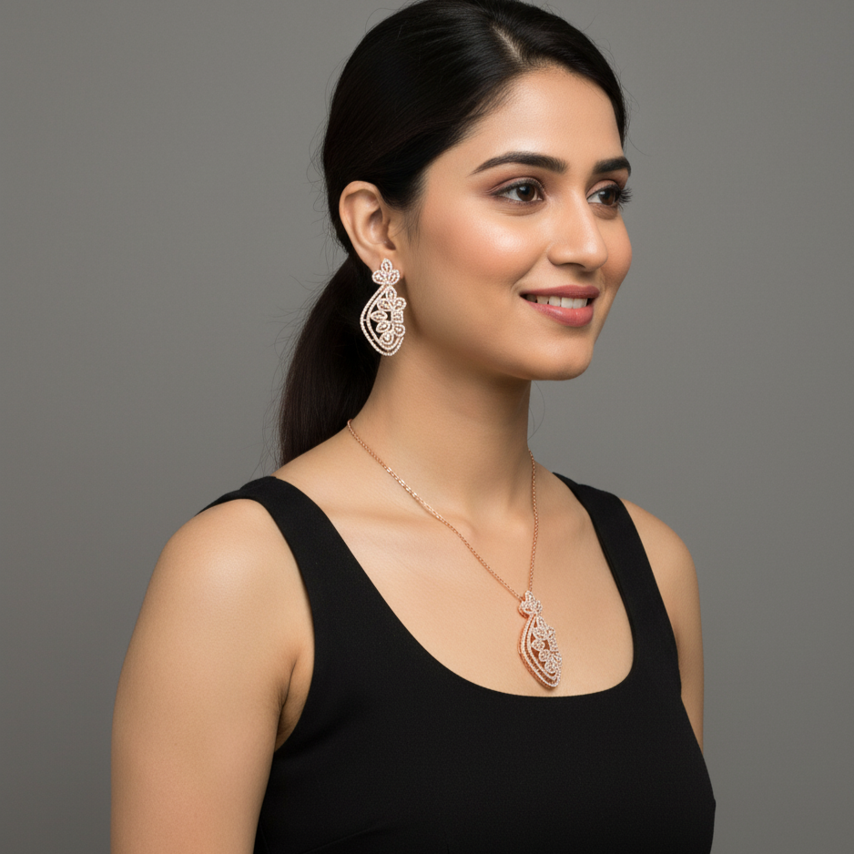 Petal Perfection Sterling Silver Moissanite Pendant Set