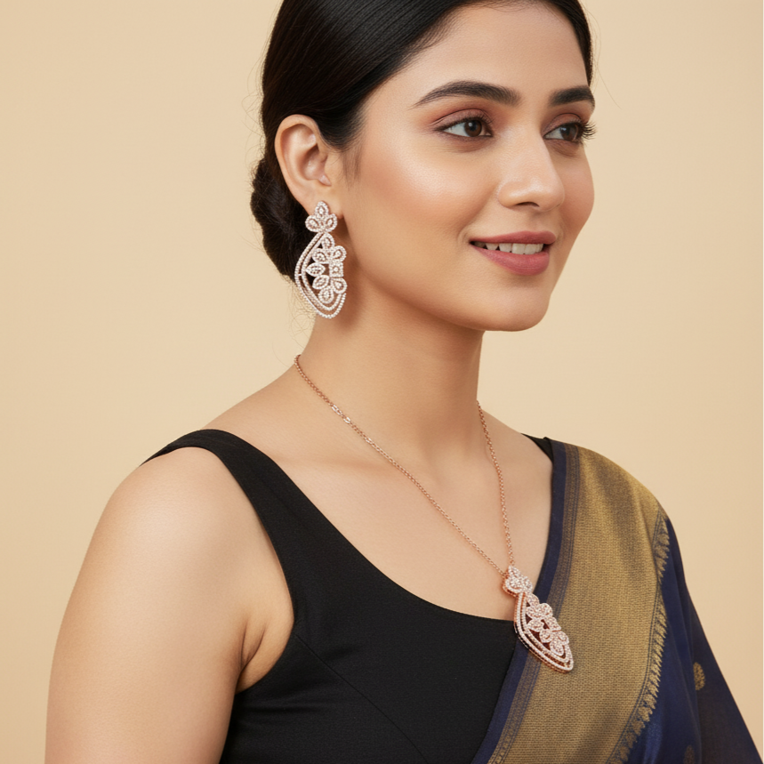 Petal Perfection Sterling Silver Moissanite Pendant Set