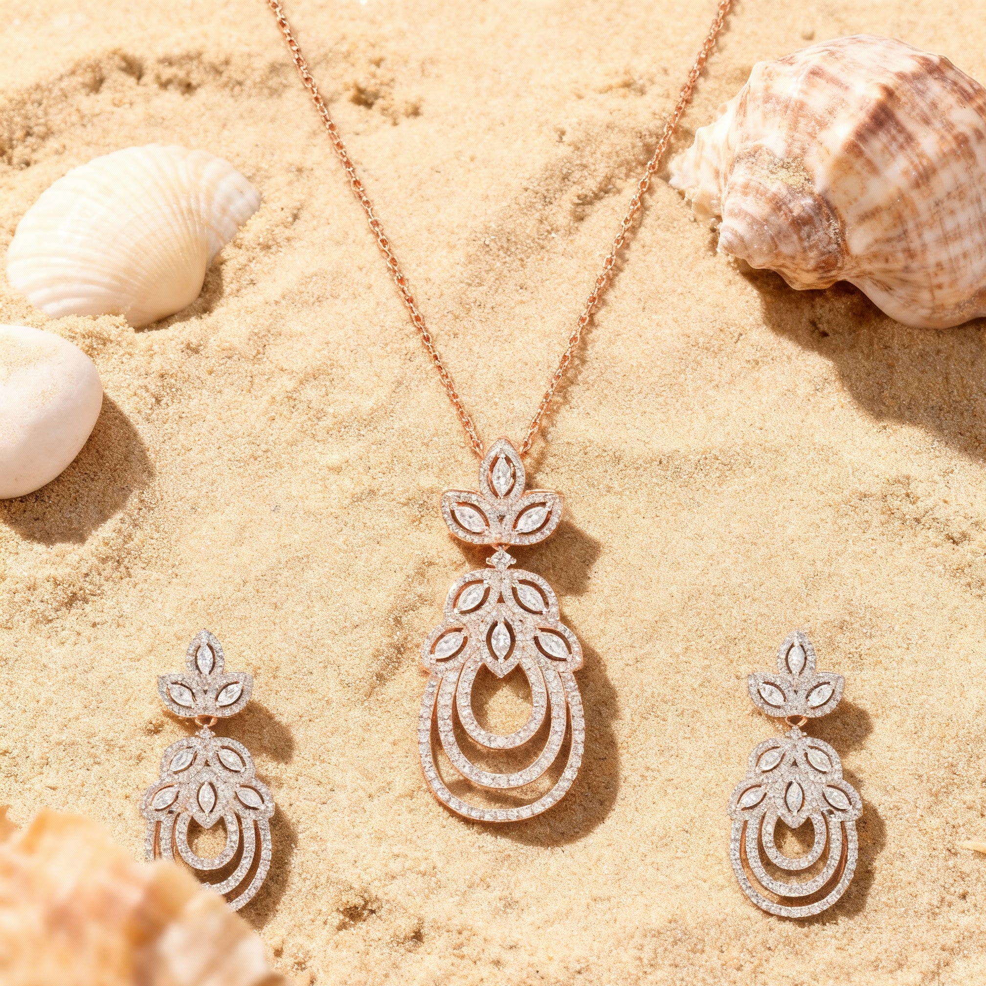 Floral Fantasy Sterling Silver Moissanite Pendant Set