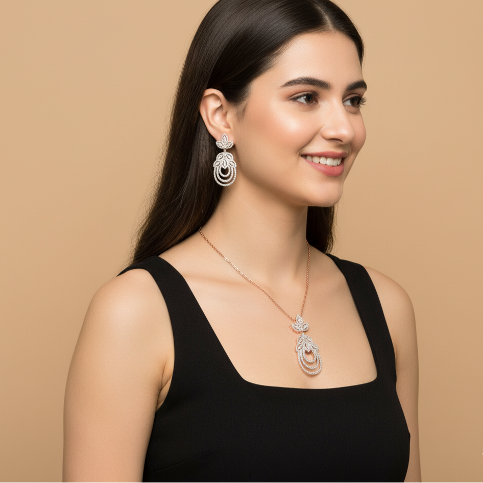 Floral Fantasy Sterling Silver Moissanite Pendant Set