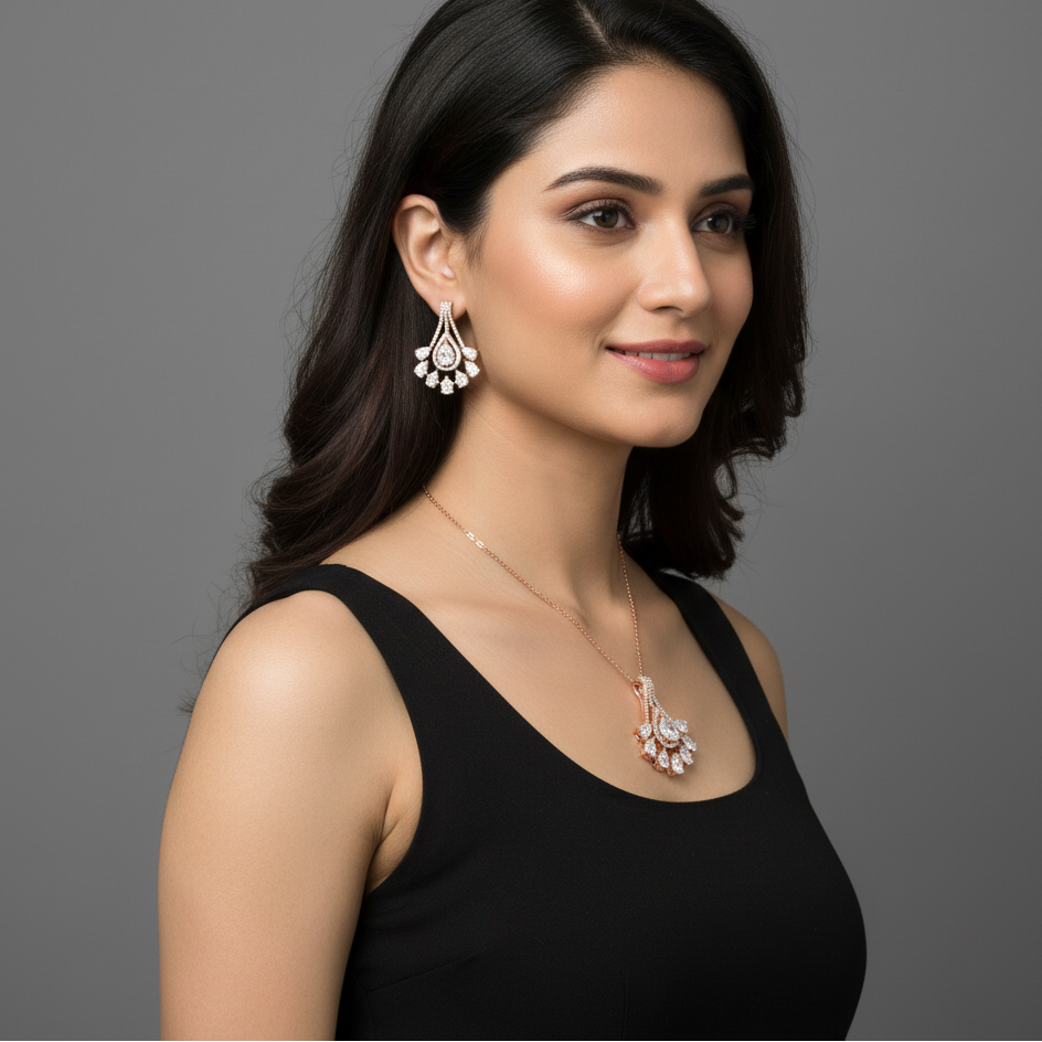 Sadabahar Sterling Silver Moissanite Pendant set