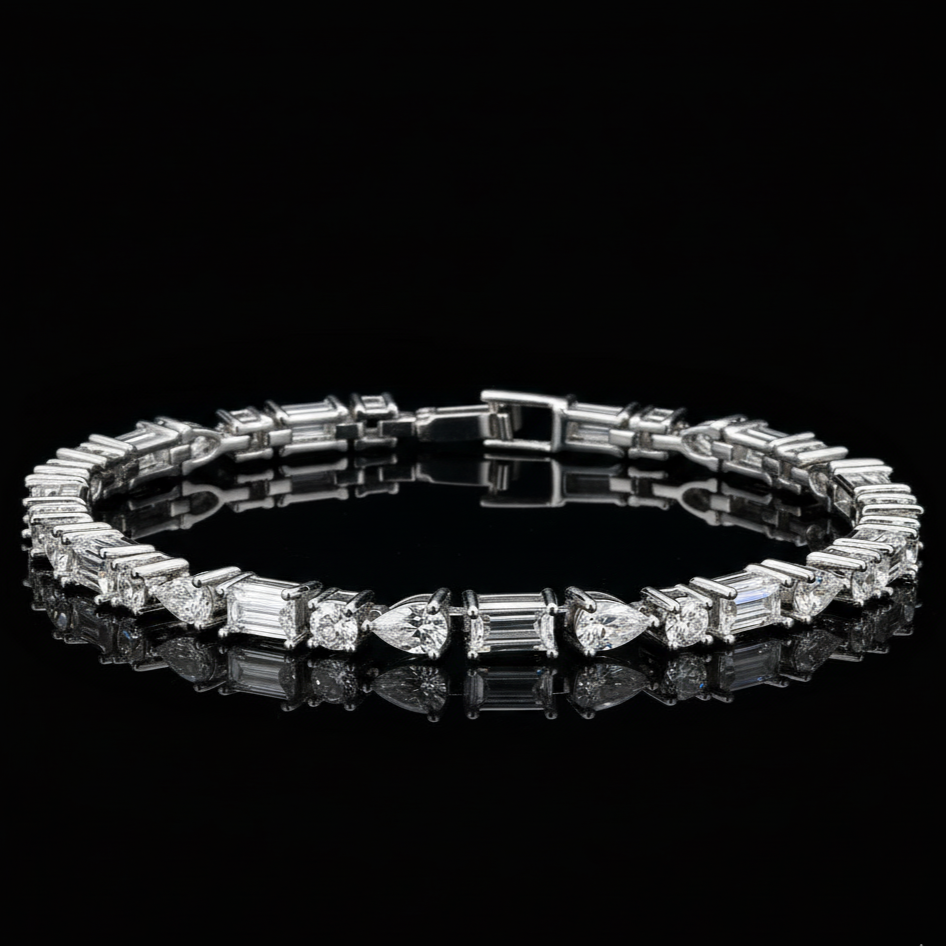 Asymmetrical Eternity Moissanite Bracelet in 925 Silver