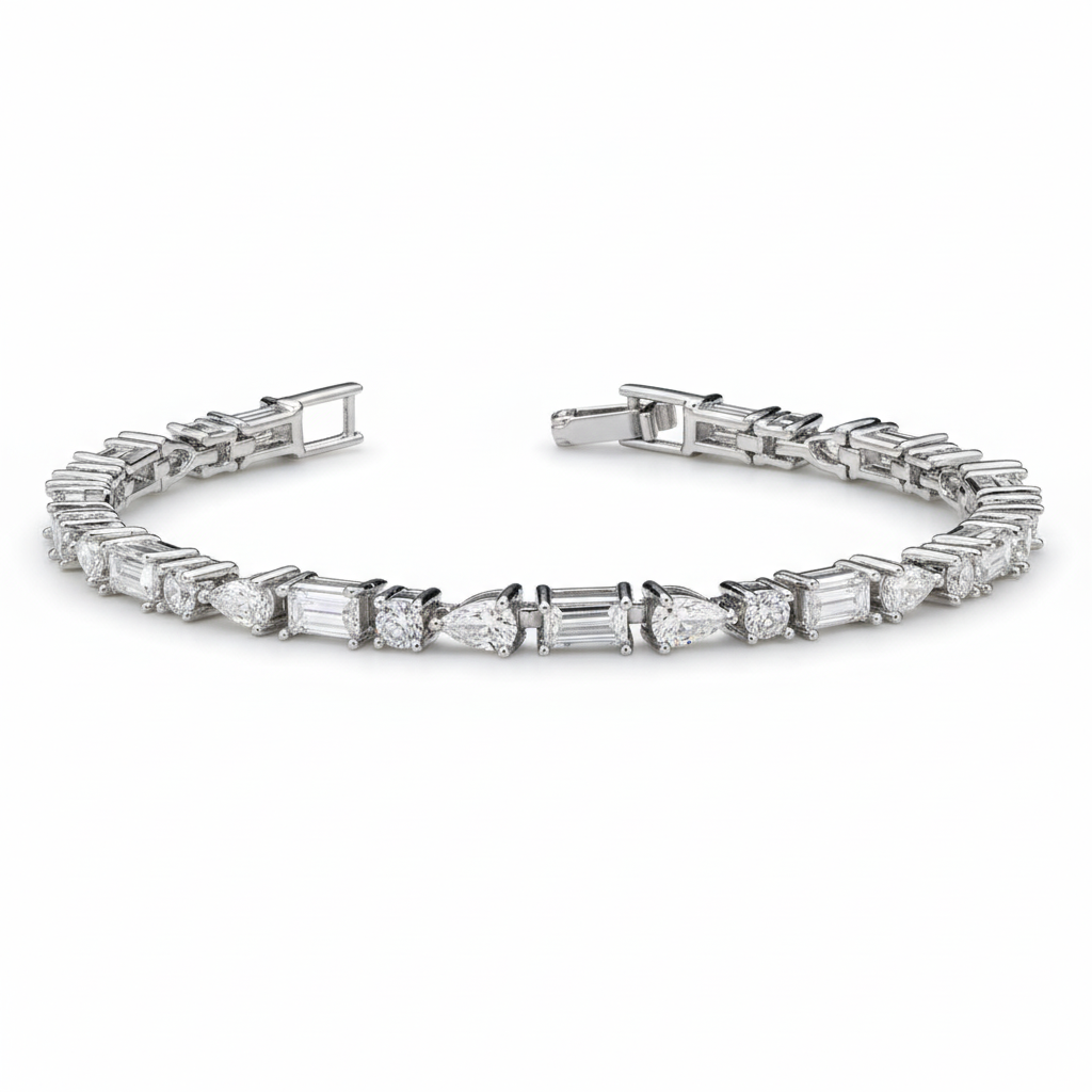 Round/Baguette Elegant Bracelet in 925 Silver