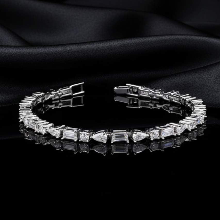 Asymmetrical Eternity Moissanite Bracelet in 925 Silver
