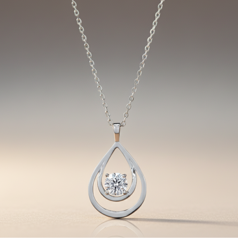 1 Carat Round Cut Silver Moissanite Pendant