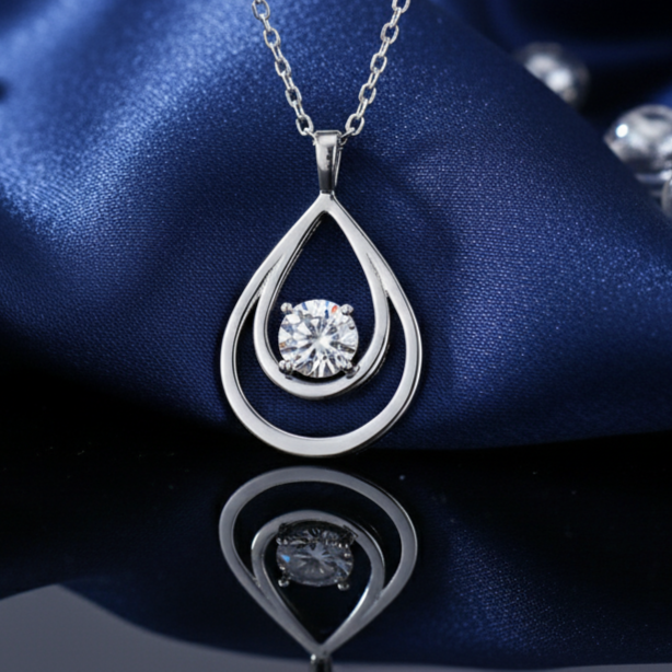1 Carat Round Cut Silver Moissanite Pendant